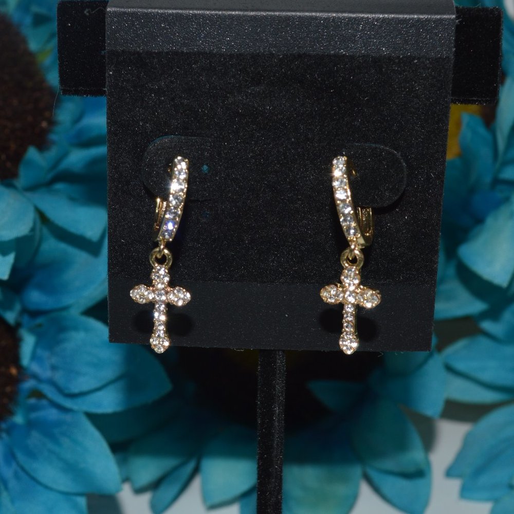 Unisex Cross Charm Dangling Huggie Earrings